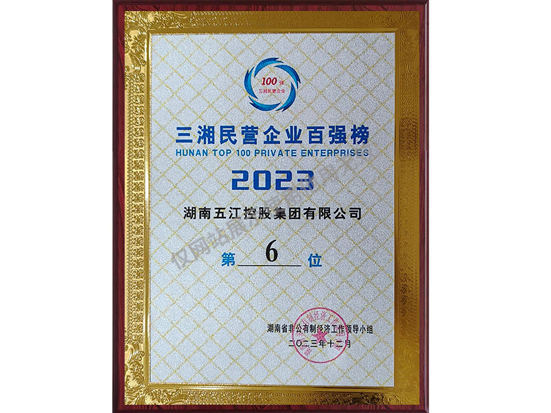 三湘民營企業百強榜第6位（2023年）