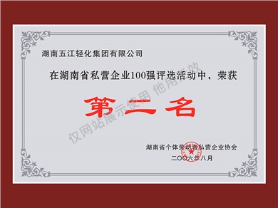 湖南省私營企業100強第二名（2006年）